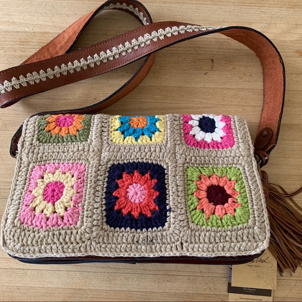 Boho Leather Crochet Camera Strap Large Crossbody